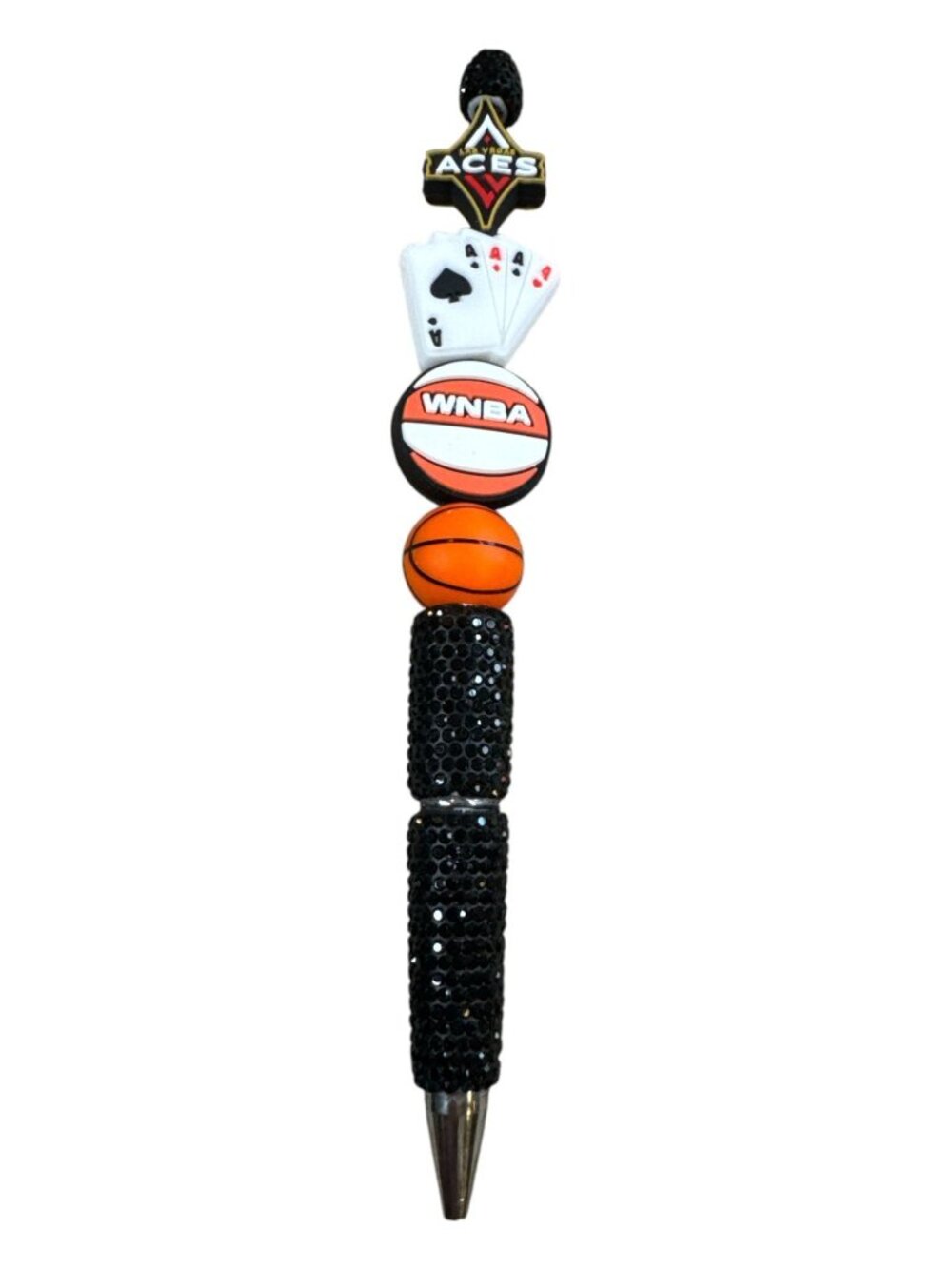 Las Vegas Aces WNBA Themed Black Rhinestone Ballpoint Pen With Decorative Basket